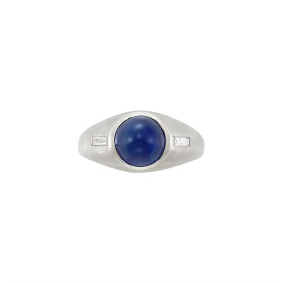 Lot 449 - Gentleman's Platinum, Cabochon Sapphire and Diamond Ring