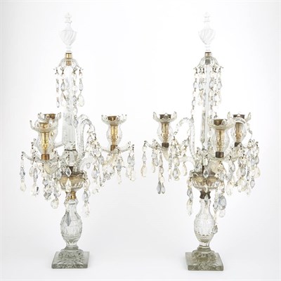 Lot 324 - Pair of George III Cut Glass Three-Light...