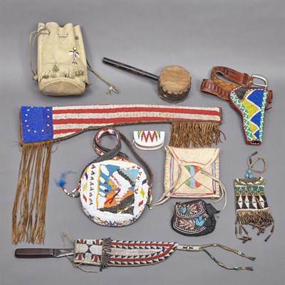 Lot 308 - Group of Ten Native American Beaded and Hide...