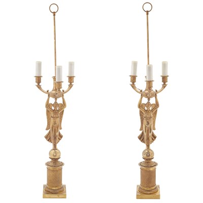 Lot 399 - Pair of Empire Style Gilt-Metal Winged Victory...