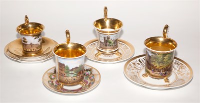 Lot 623 - Group of Four KPM Porcelain Cup and Saucers...