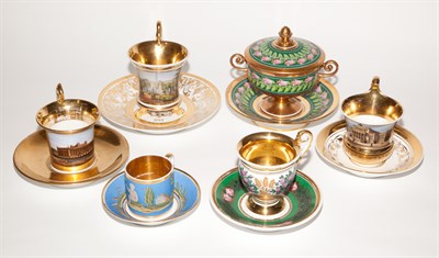 Lot 428 - Five Continental Porcelain Cups and Saucers...