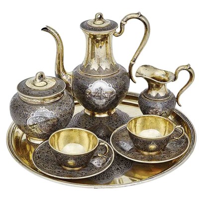 Lot 516 - Russian Silver Gilt and Niello Coffee Service...