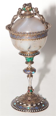 Lot 550 - Viennese Silver Enamel and Agate Covered Cup...