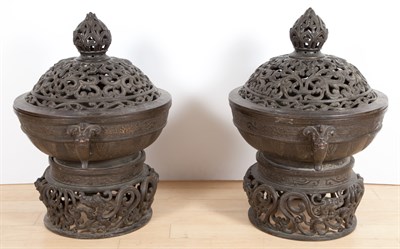 Lot 160 - Two Similar Chinese Bronze Censers Late...