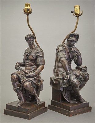 Lot 485 - Pair of Bronze Patinated Metal Figural Lamps...