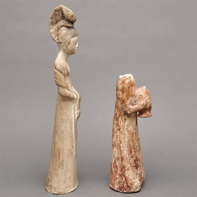 Lot 29 - Two Similar Chinese Painted Pottery Figures of...