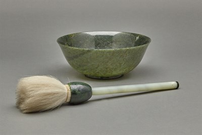 Lot 146 - Chinese Jade Brush The celadon cylindrical...