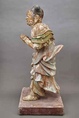 Lot 4 - Japanese Painted Wood Figure of Kongara Doji,...