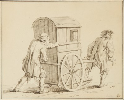 Lot 108 - French School 18th Century Two Men with a Cab...