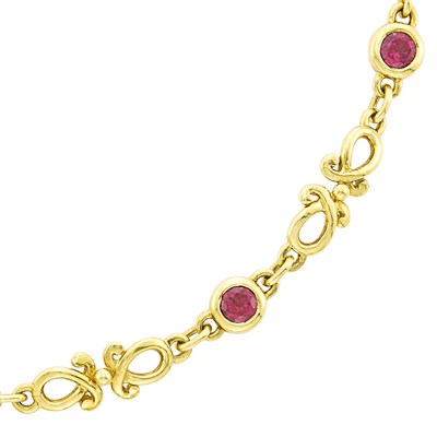 Lot 682 - Gold and Garnet 'French Lace' Necklace and Bracelet, Helen Woodhull