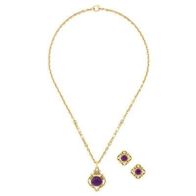 Lot 689 - Gold, Amethyst and Diamond 'Royal Lace' Pendant-Necklace and Pair of Earrings, Helen Woodhull