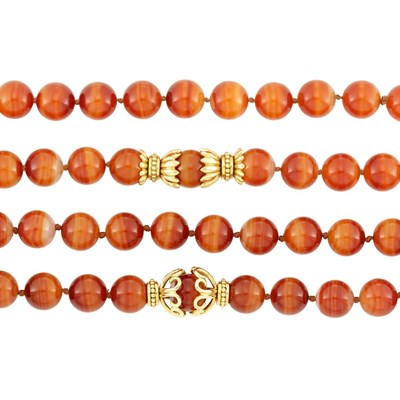 Lot 692 - Two Gold and Carnelian Bead Necklaces, Helen Woodhull