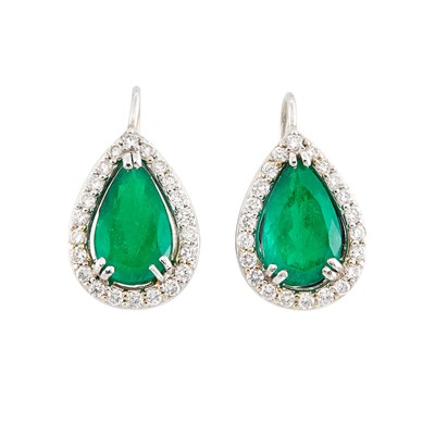 Lot 324 - Pair of White Gold, Emerald and Diamond Earrings