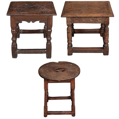Lot 641 - Group of Three English Oak Joined Stools 17th...