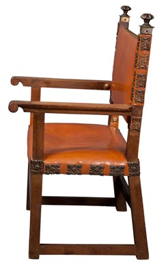 Lot 698 - Continental Walnut and Brass Mounted Leather...