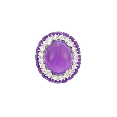 Lot 276 - White Gold, Cabochon Amethyst, Diamond and Amethyst Ring