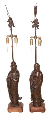 Lot 113 - Pair of Asian Bronze Figures Mounted as Lamps...