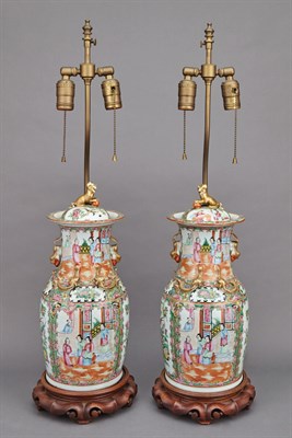Lot 190 - Pair of Canton Rose Medallion Porcelain Vases...