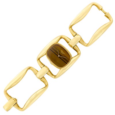 Lot 547 - Gold and Tiger's Eye Bracelet-Watch, Chopard