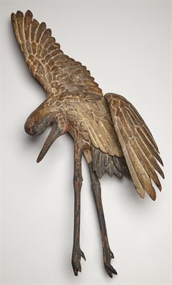 Lot 2 - Japanese Painted Wood Figure of a Flying Crane...