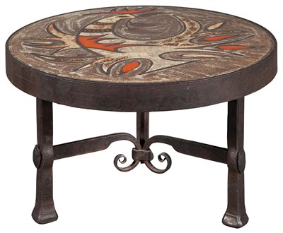 Lot 442 - 20th Century Design Ceramic and Iron Low Table...