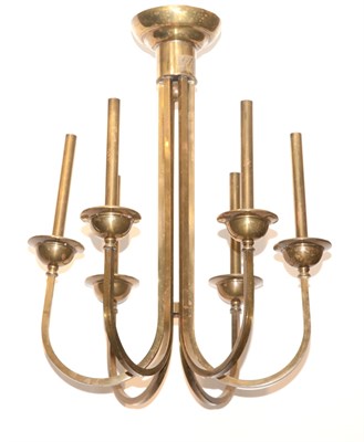 Lot 457 - Mid-Century Style Brass Six-Light Chandelier...