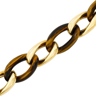Lot 383 - Gold and Tiger's Eye Link Bracelet
