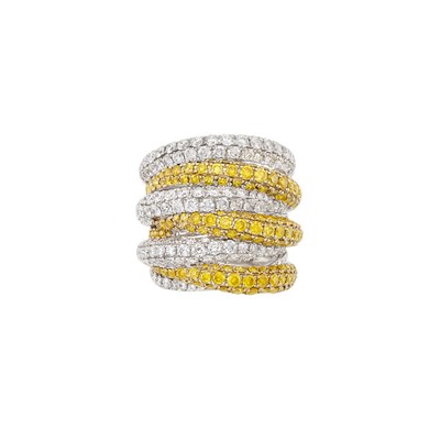 Lot 627 - Wide White Gold, Diamond and Yellow Diamond Bombe Ring
