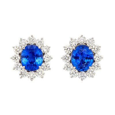 Lot 393 - Pair of Platinum, Sapphire and Diamond Earclips