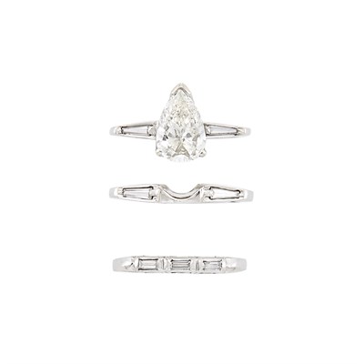 Lot 123 - White Gold and Diamond Ring and Pair of Guard Rings