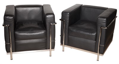 Lot 436 - Pair of Le Corbusier Style Leather and Chromed...