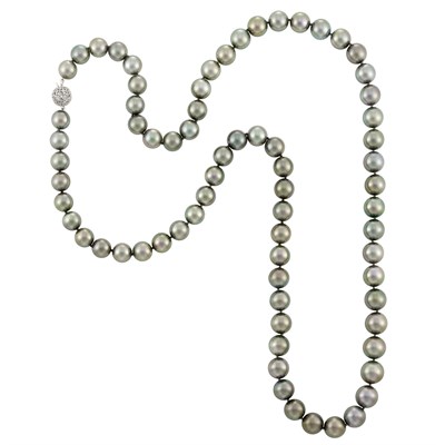 Lot 125 - Long Tahitian Gray Cultured Pearl Necklace with White Gold Ball Clasp