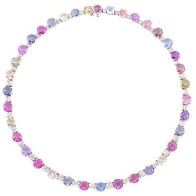 Lot 101 - Platinum, Multicolored Sapphire and Diamond Necklace