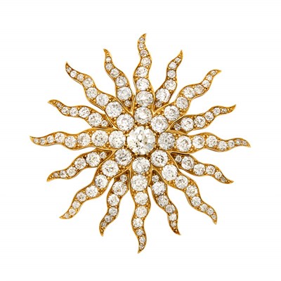 Lot 240 - Antique Gold and Diamond Sunburst Pendant-Brooch