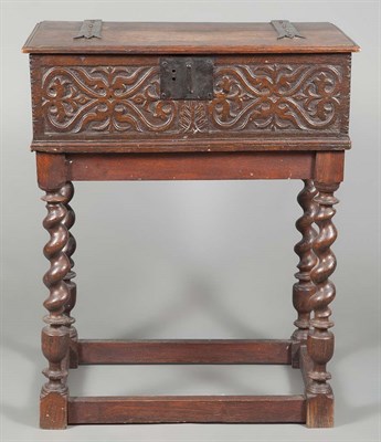 Lot 256 - Charles II Metal Mounted Oak Box on Stand The...