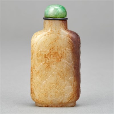 Lot 75 - Chinese Celadon and Russet Jade Snuff Bottle...