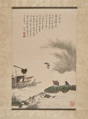 Lot 102 - After Pu Ru Hanging scroll, Fishermen and...