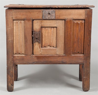 Lot 608 - English Oak Coffer Partially composed of 17th...