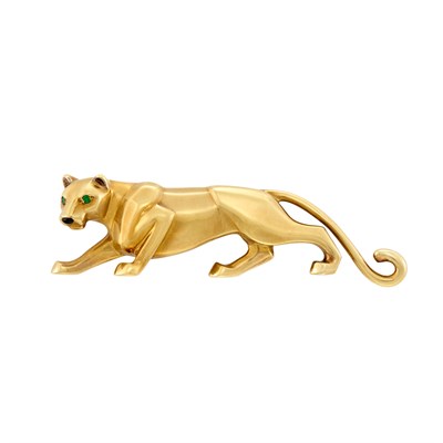 Lot 178 - Gold, Emerald and Enamel 'Samantha' Panther Clip-Brooch, Cartier, France