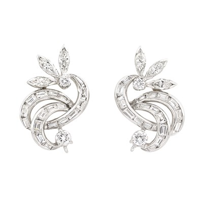 Lot 120 - Pair of Platinum and Diamond Earrings