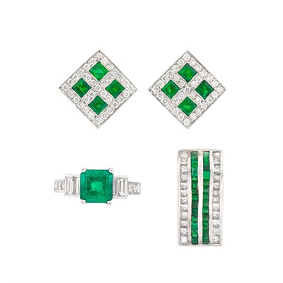 Lot 301 - Group of White Gold, Emerald and Diamond Jewelry