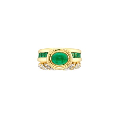 Lot 373 - Gold, Cabochon Emerald, Emerald and Diamond Ring