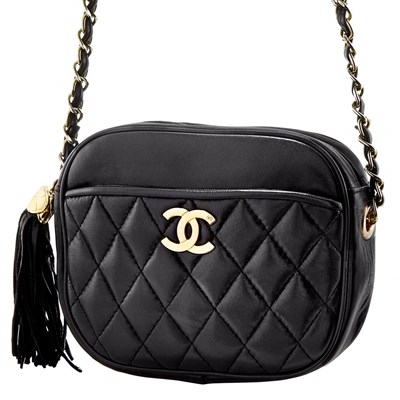 Lot 658 - Quilted Black Leather and Gilt-Metal Bag with Tassel, Chanel