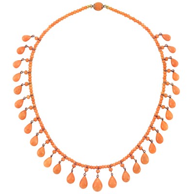 Lot 419 - Antique Coral Bead Fringe Necklace
