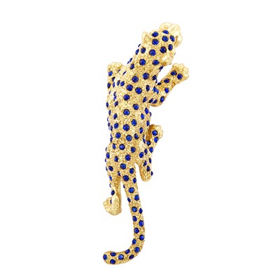 Lot 43 - Gold and Cabochon Sapphire Leopard Clip-Brooch