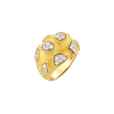 Lot 53 - Two-Color Gold and Diamond Bombe Ring, Van Cleef & Arpels, France