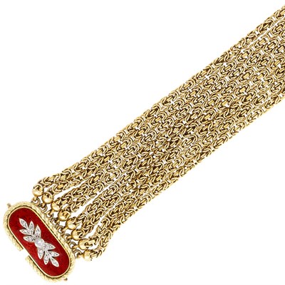 Lot 57 - Eight Strand Gold, Enamel and Diamond Diamond Bracelet, Cazzaniga, Roma