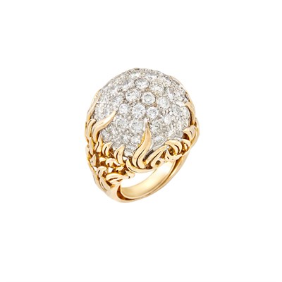 Lot 212 - Two-Color Gold and Diamond Dome Ring, Trio
