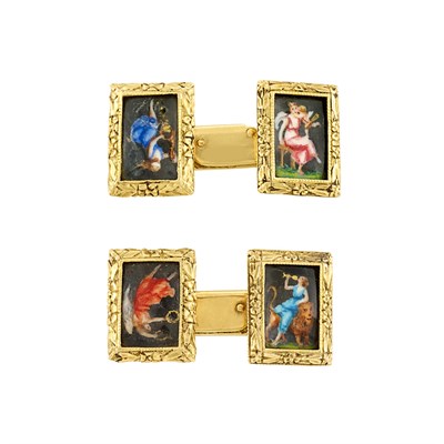 Lot 135 - Pair of Antique Gold and Painted Miniature Cufflinks